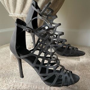 Breckelles Gray Gladiator ankle strap Pumps